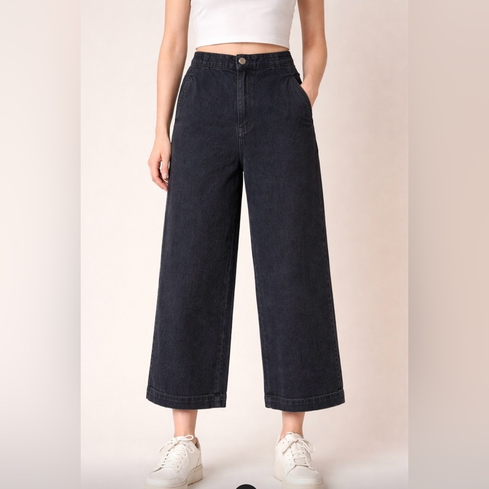 NWT Hunter & Brown Wide Leg Cropped Black Jeans Size L